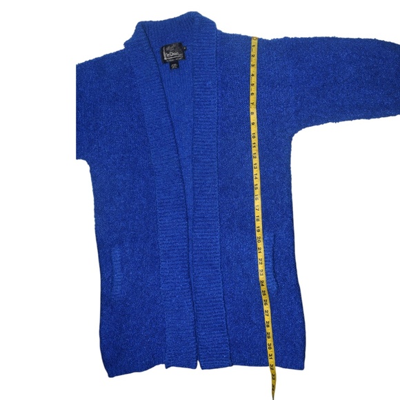 Vintage 80s Royal Blue Balloon Sleeves Cardigan Sweater Open Front Pockets M - Picture 9 of 10